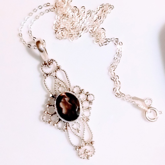 SMOKEY TOPAZ .925 STERLING SILVER NECKLACE - Picture 2 of 6